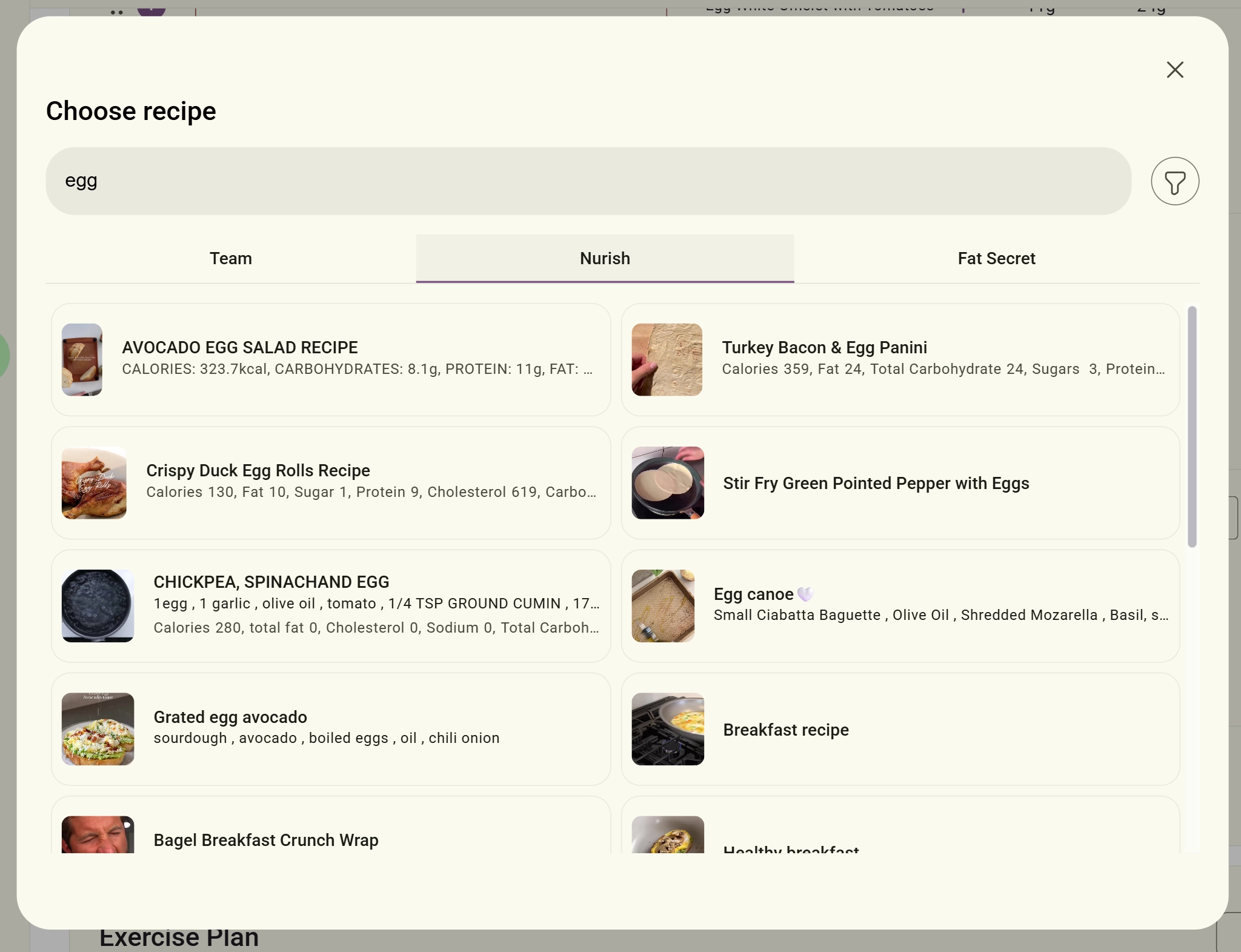recipe search window screenshot